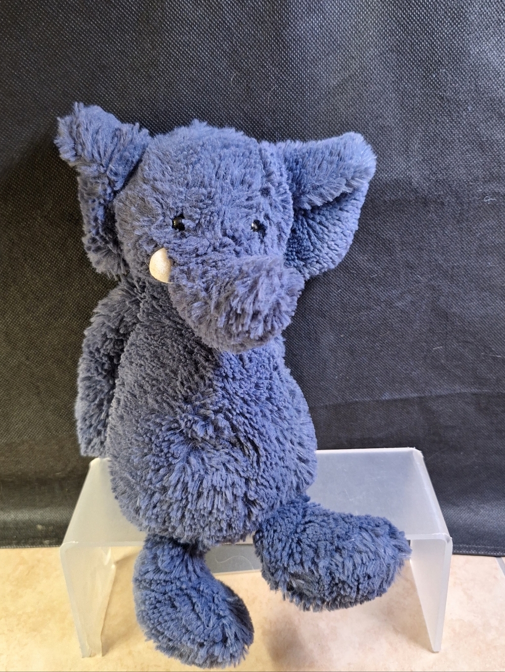 Jellycat London Medium Bashful Plush Elephant Stuffed Animal Soft Navy Blue 12"